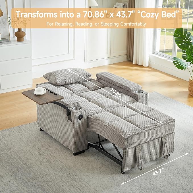 Auvsoce 3-in-1 Folding Convertible Sofa Bed Set of 2, Sleep Couch - Image 4