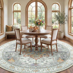 RELEANY Area Rugs Round 10ft Washable Non-Slip, Floral Vintage Distress Print - Image 3
