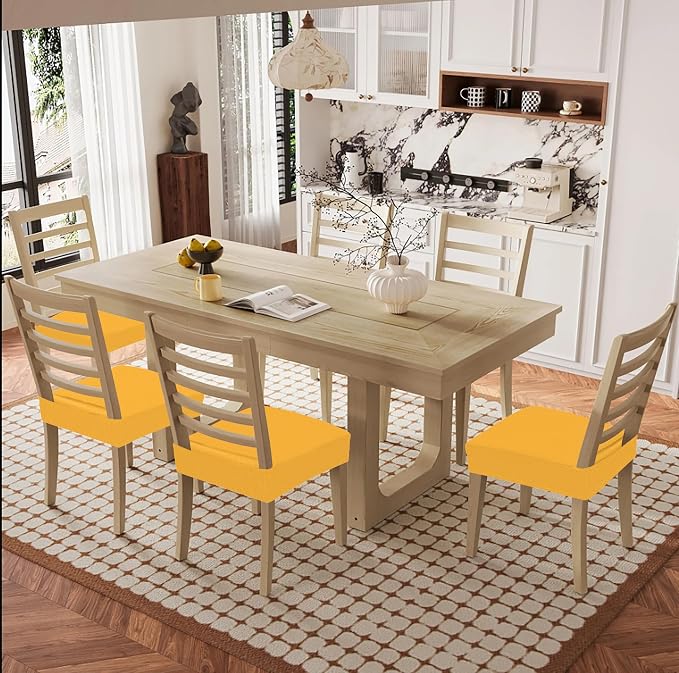 Smiry Waterproof Seat Covers for Dining Room Chairs Set of 6, Stretch Jacquard - Image 8