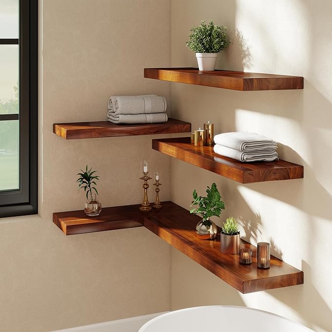 24 Inch Teak Floating Shelves Set of 2 - Image 2