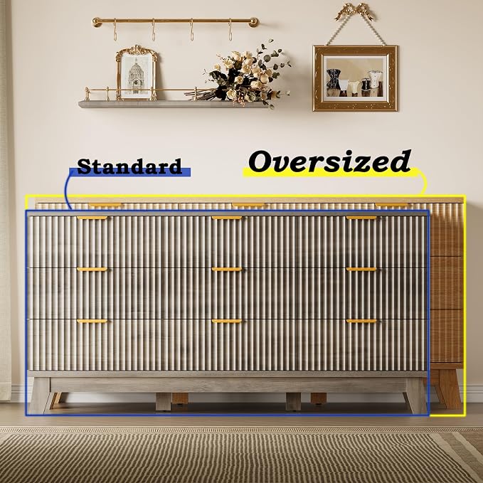 BORNOON Fluted 9 Drawer Dresser, 57.1" Wide Modern Boho Chest of Drawers - Image 3