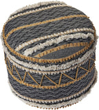 LR Home Black/Tan Coastal Striped Hand-Woven Cotton Ottoman Pouf - Image 3