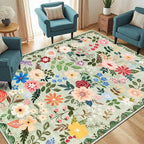 Area Rug Living Room Rugs: Floral 5x7 Washable Rug Vintage Soft Boho Non-Slip - Image 2