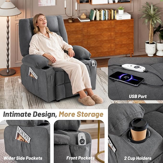 Rocker Recliner Chair with Massage and Heat, Nursery Rocking Chairs - Image 8