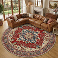 RELEANY Area Rugs Round 10ft Washable Non-Slip, Floral Vintage Distress Print by RELEANY