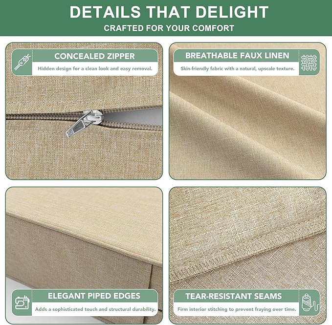 Summsun Outdoor Chair Cushions 19 x 19 Inch, Faux Linen Patio Furniture Cushions - Image 5
