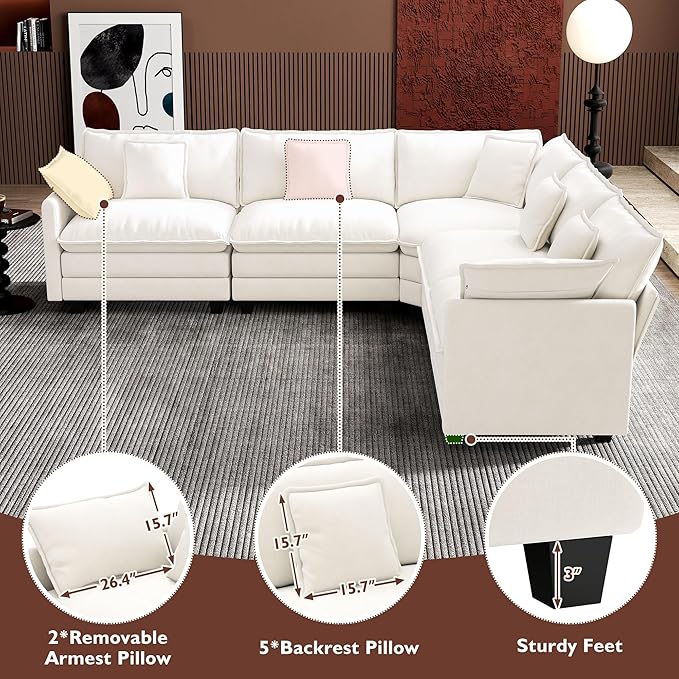 Ihanherry 114" V-Shaped Modern Sofa Modular Sectional Cloud Couch - Image 6