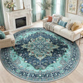 RELEANY Area Rugs Round 8ft Washable Non-Slip, Floral Vintage Distress Print by RELEANY