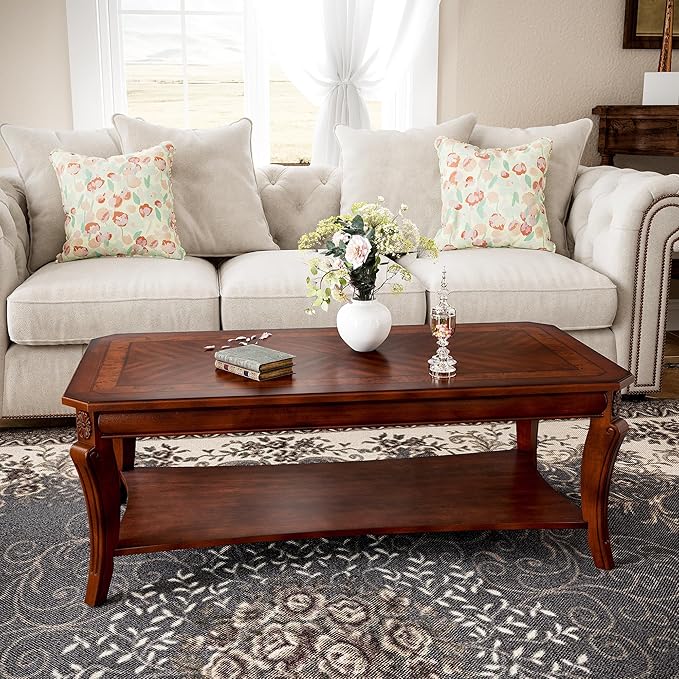 Traditional Distressed Farmhouse Style Coffee Table Set, 2-Piece Solid Wood - Image 7