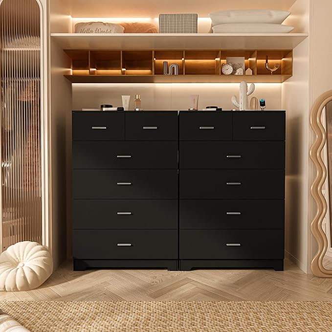 FJTJBSI Dresser with Power Outlets Wooden 6 Drawer Dresser with Large Organizer - Image 2