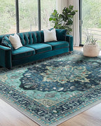 RELEANY Area Rugs 7'x9' Washable Non-Slip, Floral Vintage Distress Print by RELEANY