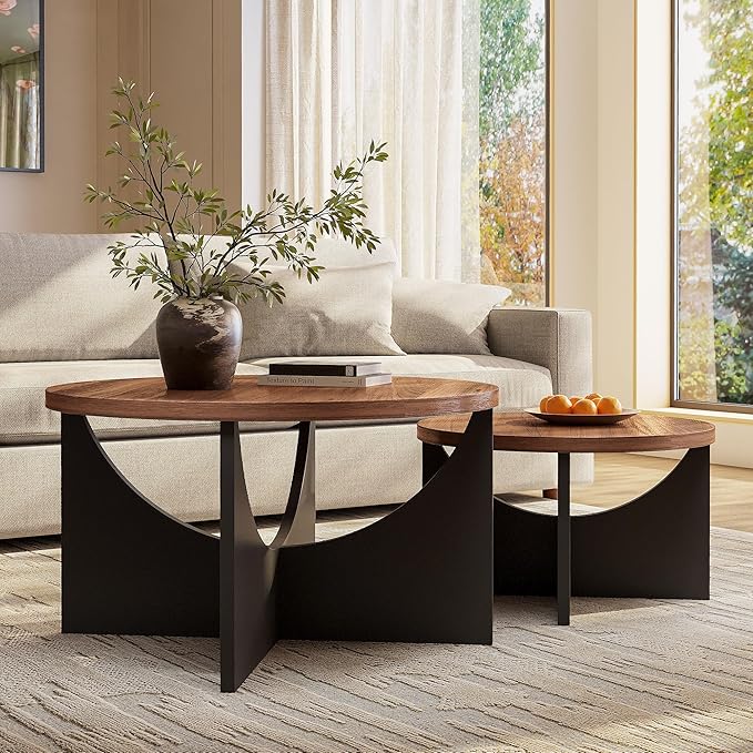 LIKIMIO Nesting Coffee Tables Set of 2, 31.5" Round Side Tables - Image 7