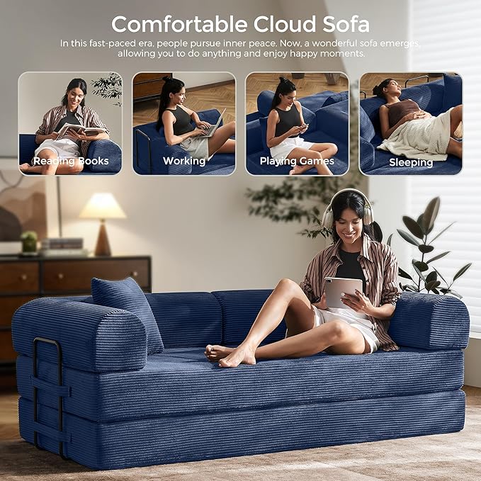 79" Convertible Sofa Bed with Fixed-Shape Frame & Removable Armrests, Modular - Image 8