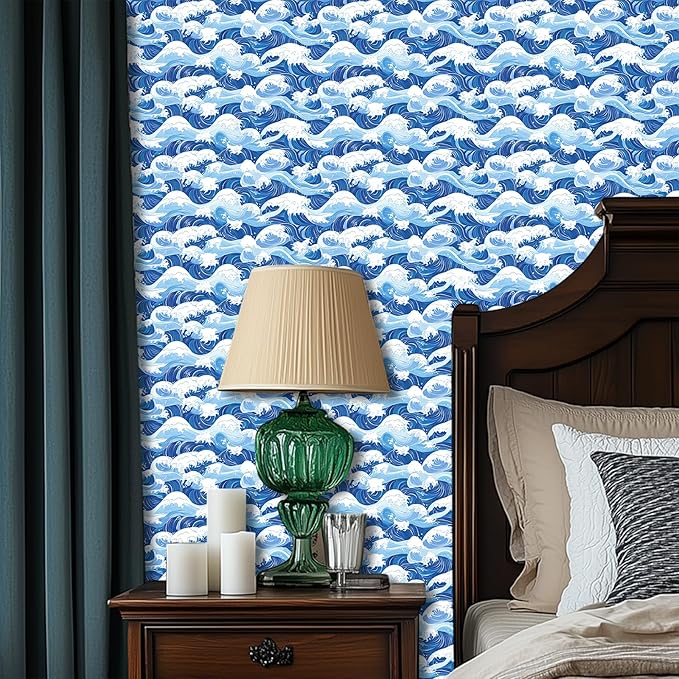 HOMETITUTE Ocean Blue Wave Pattern Wallpaper Peel and Stick Self Adhesive Vinyl - Image 6