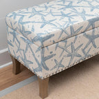 Linon Stephanie Cream and Light Blue Starfish Fully Upholstered Bench - Image 6