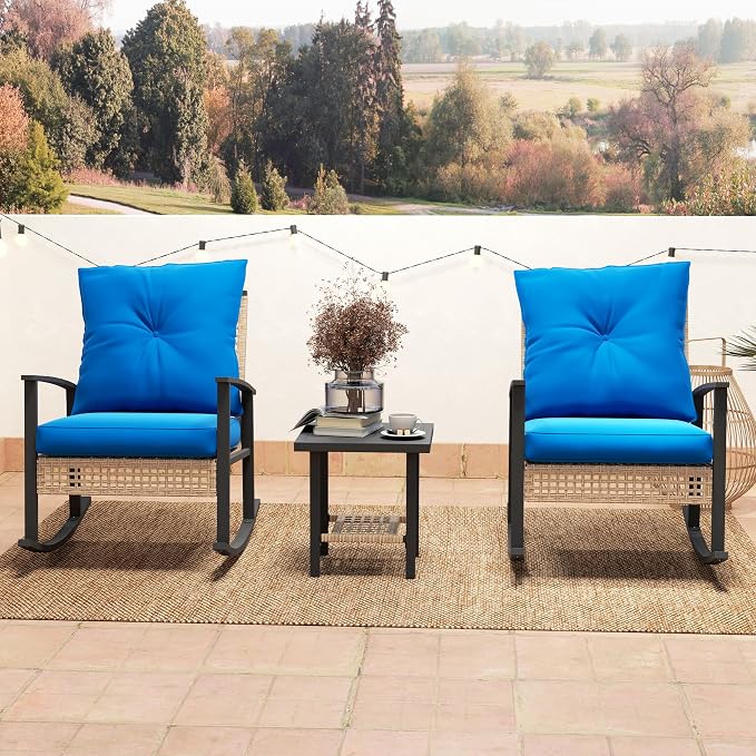 Outsunny 3 Pieces Rocking Wicker Outdoor Bistro Set, Rattan Patio Furniture Set - Image 8