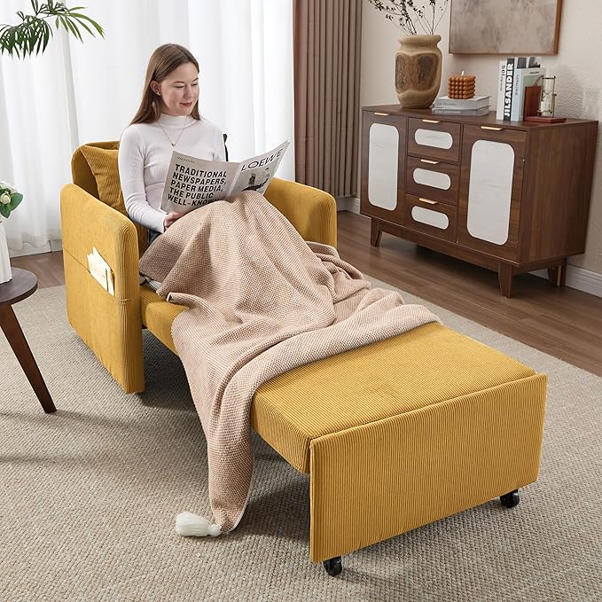 Iroomy 5-Level Adjustable Convertible Sleeper Chair, 3-in-1 Corduroy Pull Out - Image 2