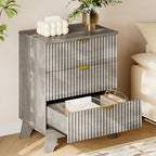 BORNOON 30.5" Nightstand with Charging Station, 3-Drawer Fluted Bedroom Chest - Image 4