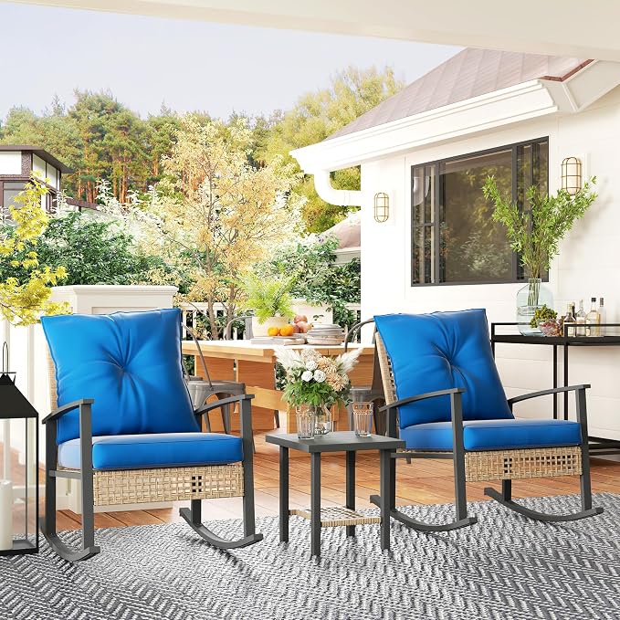 Outsunny 3 Pieces Rocking Wicker Outdoor Bistro Set, Rattan Patio Furniture Set - Image 9