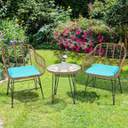 Tangkula 3 Pieces Patio Conversation Bistro Set, Outdoor Wicker Furniture - Image 4