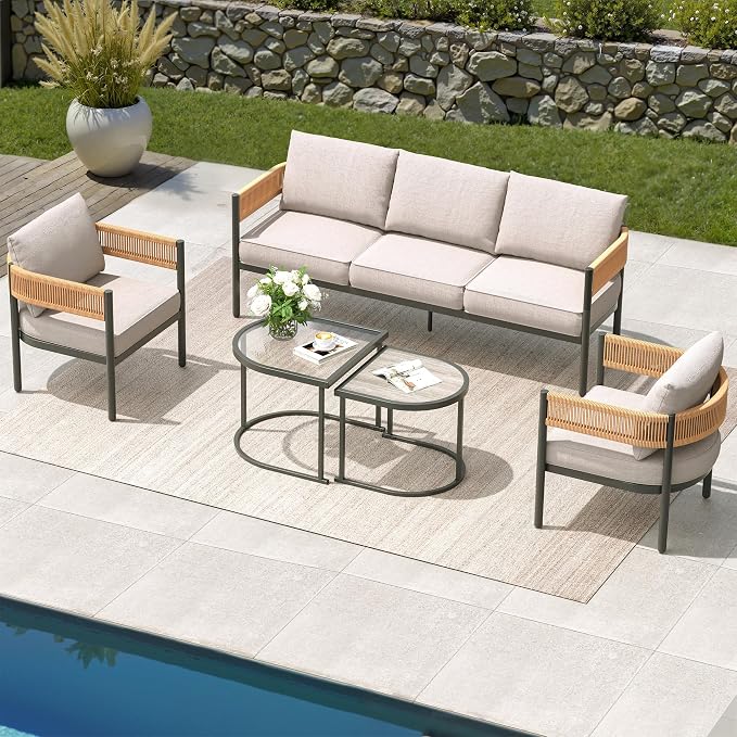 Grand patio 5-Piece Outdoor Furniture Set, 5 Seats Wicker Sofa Conversation Set - Image 9