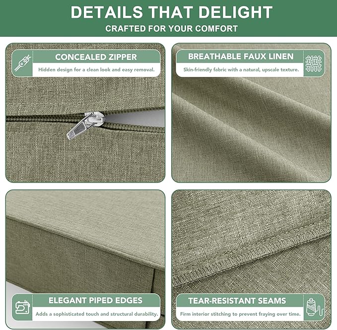 Summsun Water Resistant Outdoor Chair Cushions, Faux Linen Backrest and Deep - Image 5
