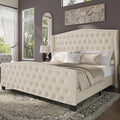 BRELTAM Upholstered King Size Bed Frame Velvet Beige Tufted Platform Bed Frame by Breltam