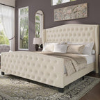 BRELTAM Upholstered King Size Bed Frame Velvet Beige Tufted Platform Bed Frame by Breltam