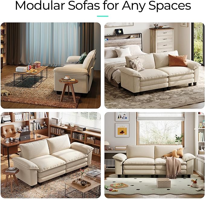 LINSY HOME 90" Modular Cloud Love Seat Sofa, Corduroy Soft Sectional Couch - Image 7