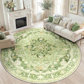 RELEANY Area Rugs Round 8ft Washable Non-Slip, Floral Vintage Distress Print by RELEANY