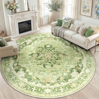 RELEANY Area Rugs Round 8ft Washable Non-Slip, Floral Vintage Distress Print by RELEANY