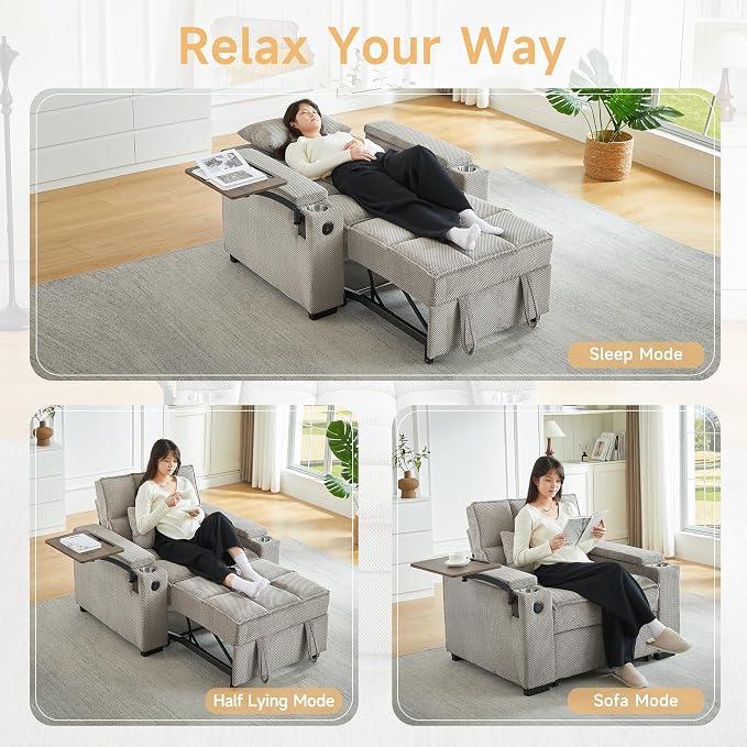 Auvsoce 3-in-1 Folding Convertible Sofa Bed Set of 2, Sleep Couch - Image 6