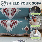 VClife Boho Couch Cover Soft Cotton Linen Blue Red Gray Triangle Plaid - Image 7