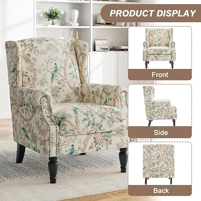 Pia Ricco High Back Floral Accent Chair - Image 4