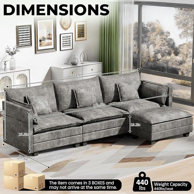 LEVELEVE 112.5" L-Shape Modular Sofa - Image 2