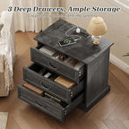 Huuger Nightstand with Charging Station, 3 Drawer Night Stand Set of 2 - Image 5