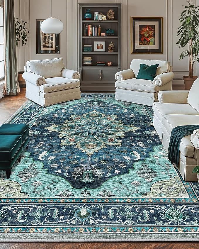 RELEANY Area Rugs 10'x14' Washable Non-Slip, Floral Vintage Distress Print - Image 3