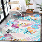RoomTalks Tropical Leaves Washable Rug, Colorful Pink Blue Boho Cute Floral - Image 2
