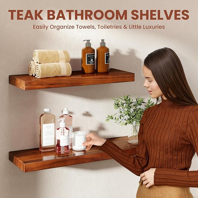 24 Inch Teak Floating Shelves Set of 2 - Image 6