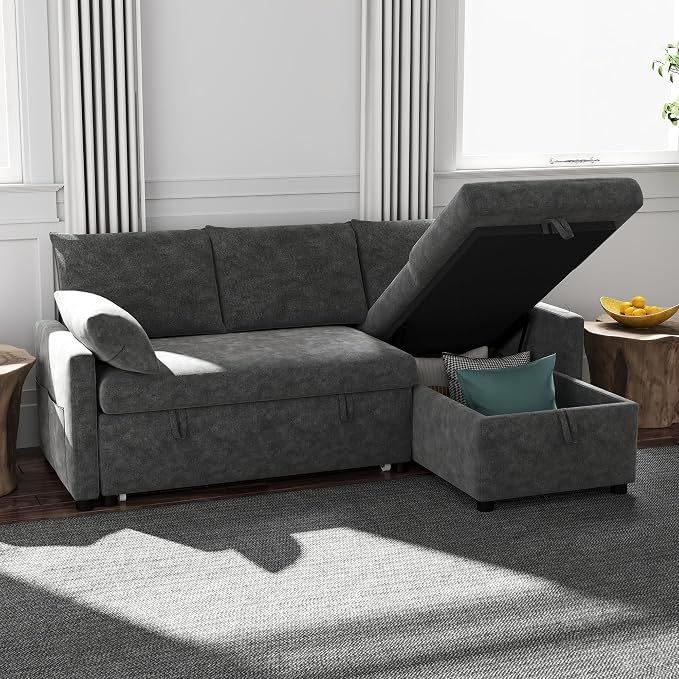 Sofa Bed, Apartment and Hotel, Dark Gray | Chenille Fabric by Winlice