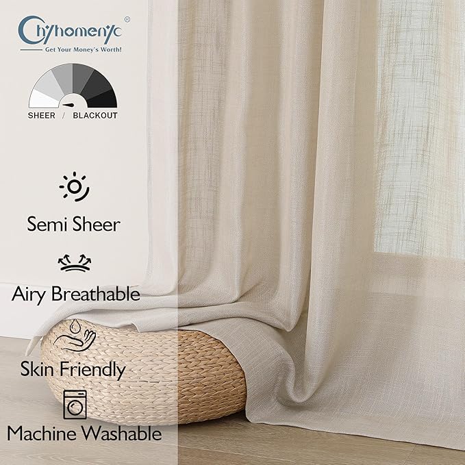 Chyhomenyc Semi Sheer Curtains 96 Inches Long 2 Panels - Image 2
