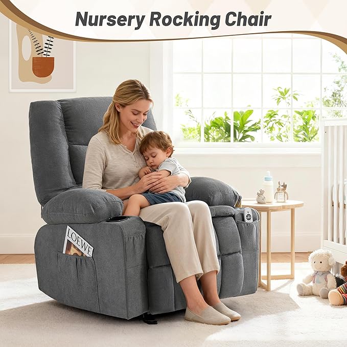 Rocker Recliner Chair with Massage and Heat, Nursery Rocking Chairs - Image 7
