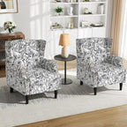 Pia Ricco Set of 2 Floral Accent Chairs, High Back Upholstered Armchairs - Image 6