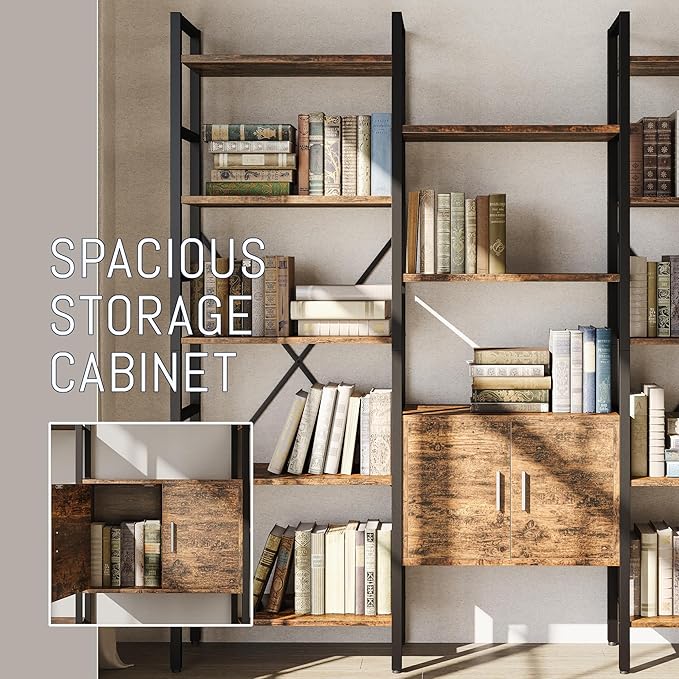 INNOD 70" Triple 5 Tier Book Shelf, Large Industrial Bookcase - Image 4
