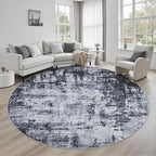 Round Area Rug for Living Room: 8 ft Washable Modern Abstract Soft Thin Rug by FXRHLP