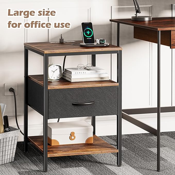 SUPERJARE Night Stand with Charger Station, 27.7 Inch Tall Nightstand with - Image 4