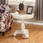 Roundhill Furniture Rene Round Wood Pedestal Side Table, Antique White by RoundhillFurniture