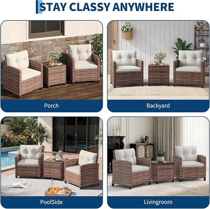 GarveeHome 3-Piece Outdoor Wicker Sofa Set, PE Rattan Patio Furniture - Image 8
