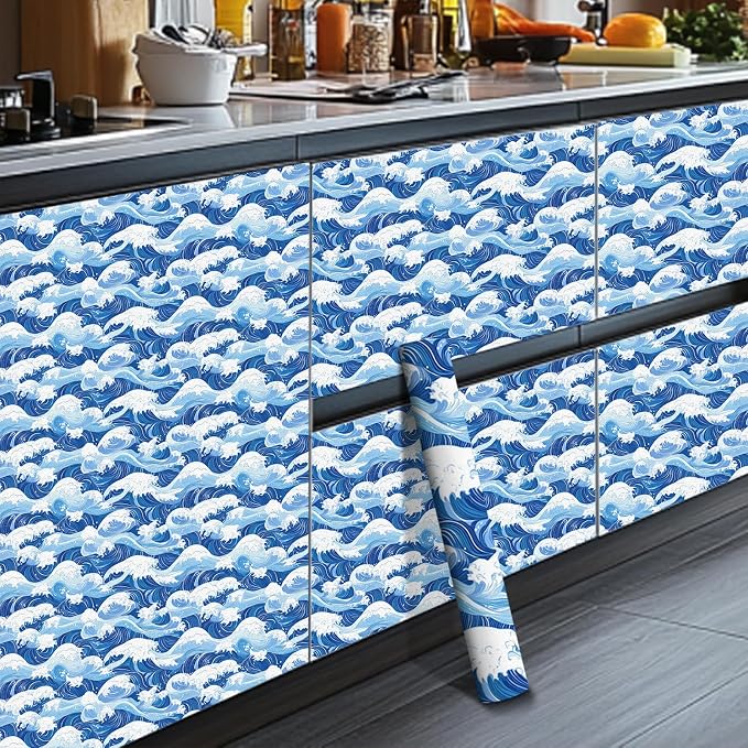 HOMETITUTE Ocean Blue Wave Pattern Wallpaper Peel and Stick Self Adhesive Vinyl - Image 5