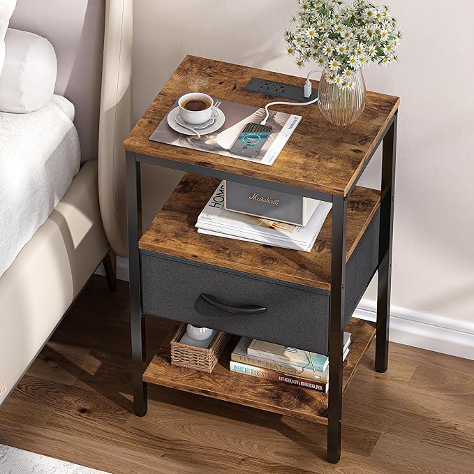 SUPERJARE Nightstand with Charging Station, Bed Side Table with Adjustable - Image 2